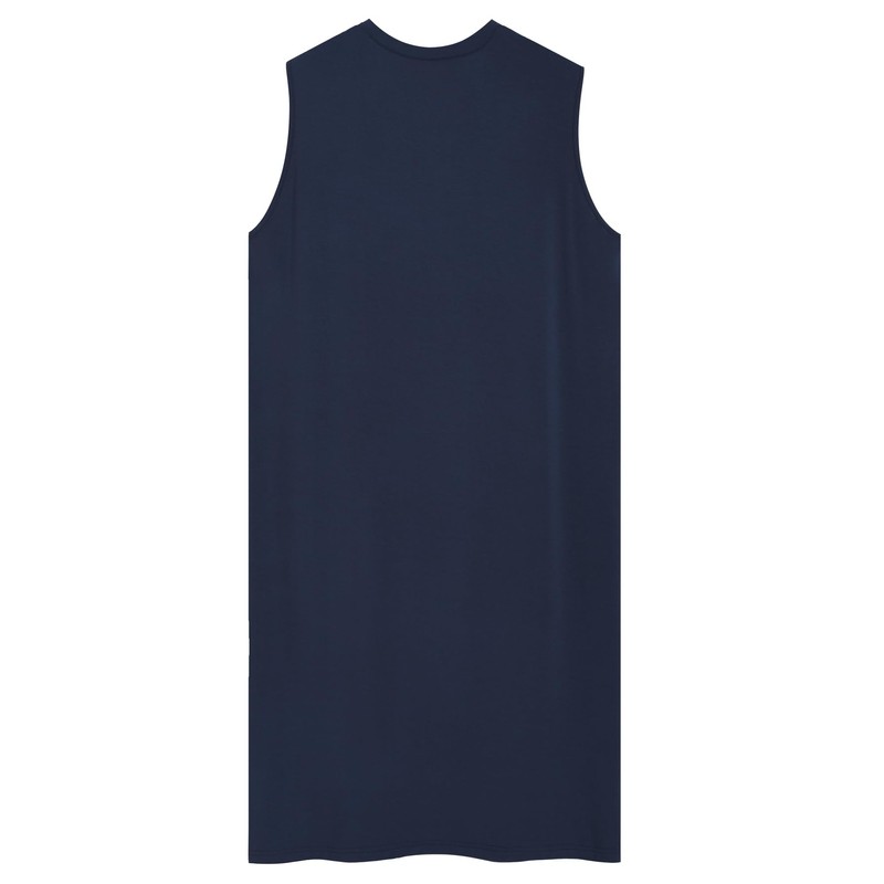 Latuza Men's Bamboo Viscose Nightshirt Sleeveless Sleep Shirt, Navy, Medium