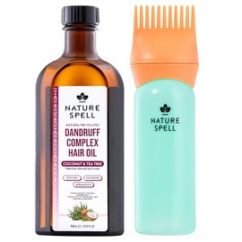 Nature Spell Dandruff Complex Hair Oil with Root Comb Applicator, 150ml | Pre-Diluted Scalp Oil, Helps Reduce Flaking & Soothes Scalp, with Coconut & Tea Tree, Vegan, for All Hair Types