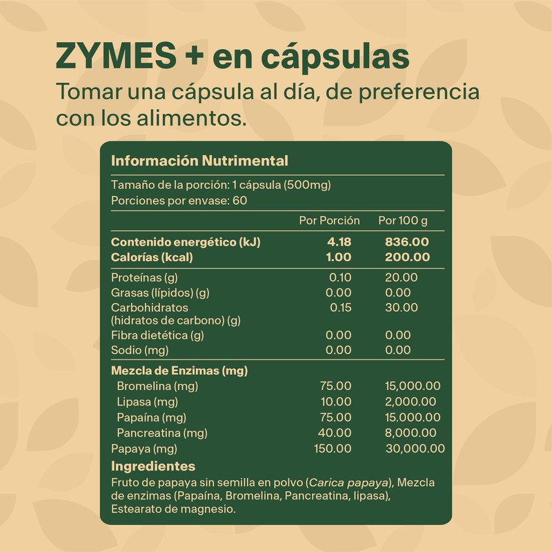 Enzimas Digestivas con Papaya, mezcla de enzimas como Papaína, Bromelina,