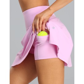 1a1a - Faldas de tenis con bolsillos para mujer, cintura alta, golf, entrenamiento, deportes, atletismo, 1aurora Rosa, XL