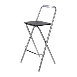 Taylor & Brown Folding Bar Stool Chair Wooden Effect Breakfast Barstool Kitchen Restaurant Seating Silver Frame Foldable Seat Home with Footrest, Black