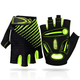 Luroon Cycling Gloves, Half-Finger, Breathable, Non-Slip and Shock-Absorbing Unisex Gloves - Short Gel Summer MTB for Men and Women, green, m