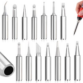 14-Piece Soldering Tips Set, 900M-T Soldering Iron Tips, Lead-Free Soldering Socket, Replacement Soldering Tip Set with Copper Core and Plating for Soldering Station, Welding, Soldering (Silver)