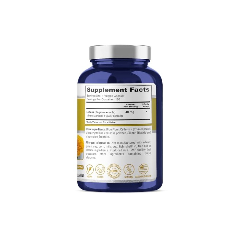 Lutein 180 Cápsulas Vegetales Omg Gluten Suplemento Apoyo Ojos Secos