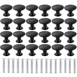 KAHEIGN 24Pcs Round Cabinet Knobs, 30mm Matted Black Mushroom Drawer Knobs Door Pull Handle for Single Hole Cupboard Wardrobe Furniture - with 24Pcs Screws