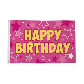 Happy Birthday Pink Flag 5 x 3 FT - 100% Polyester With Eyelets FlagSuperstore©