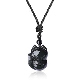 COAI Golden Obsidian (Fridaystone) Fox Motif Amulet/Evil Protection Pendant/Necklace, Adjustable Length, Men's, Women's, obsidian, obsidian