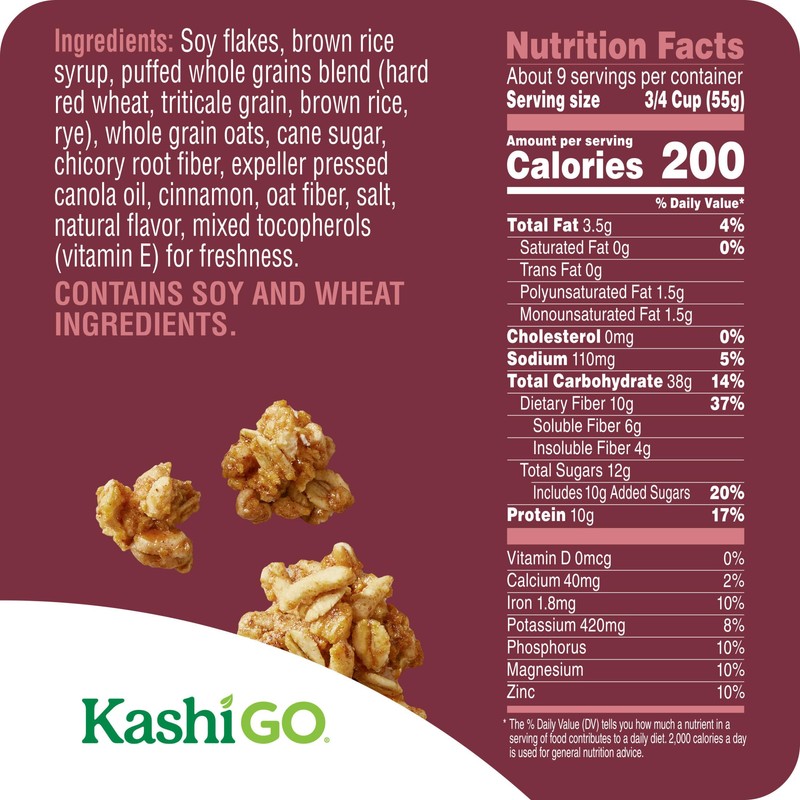 Kashi GO Protein Cereal, 10g Protein, 10g Fiber, Cinnamon Crunch,