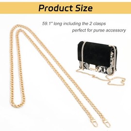 Gold Purse Chain Strap, 59.1 Inch Replacement Bag Chain Strap, Metal Braided Chain Strap for DIY Handbag Shoulder Crossbody Bag(Gold)