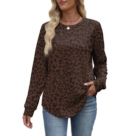 WIHOLL Tunic Sweatshirts for Women Crewneck Long Sleeve Tops Soft Sweaters Pullover Fall Shirts 2025 Animal Print Brown S