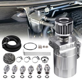 ZHSYMX Universal 300ml Aluminum Baffled Oil Separator Catch Can Kit with Installation Bracket and Thickening Tube Silver