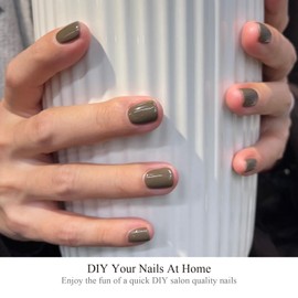 Nelikoo Semi Cured Gel Nail Strips, 20 PCS Gel Nail Stickers Work with UV Light, Gel Nail Wraps, Salon Quality & Easy to Use - Moss Green