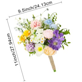 HOMENERGY Wedding Bouquets for Bride - Pre-Made Spring Artificial Bridal Bouquets Roses Flower Bouquets for Vintage Wedding or Centerpieces Decoration, Wildflower Gift - Lively Colors