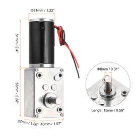 sourcing map DC 24V 200 RPM Reversible Worm Geared Motor Reducer Motor 8mm D Shape Shaft High Torque Gear Box Reduction Electric Motor for Sweepers, Printers, Ovens