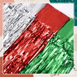Kesote Pack of 3 Tinsel Curtains Metal Tinsel Red Green Silver 1m x 2m for Decoration Christmas Party Birthday Wedding