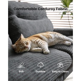 AMADA HOMEFURNISHING Convertible Futon Sofa Bed,66″ Grey Futon with Adjustable Backrest & Armrests,Folding Sleeper Recliner for Small Spaces, Play Room Or Office, Corduroy Small Couch