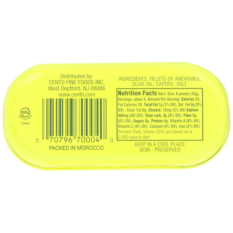 Cento Rolled Fillet Anchovies, 2 Ounce Tins (Pack of 25)