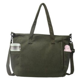 AYNKH Corduroy Tote Bag for Women, Multi Pockets Zipper Shoulder Bag Handbags for Picnic Holiday Shopping Travel Gym