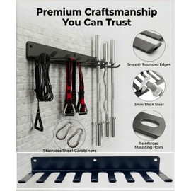 9 Hook Wall Mount Gym Storage Rack, Heavy-Duty Fitness Equipment Organizer