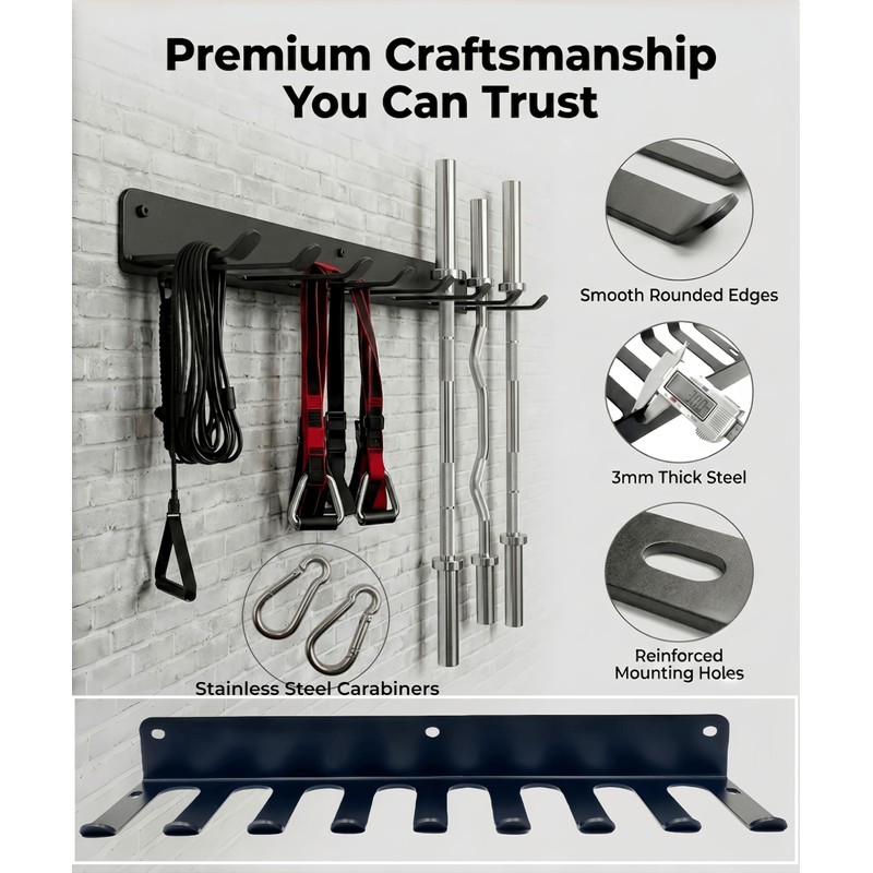 9 Hook Wall Mount Gym Storage Rack, Heavy-Duty Fitness Equipment