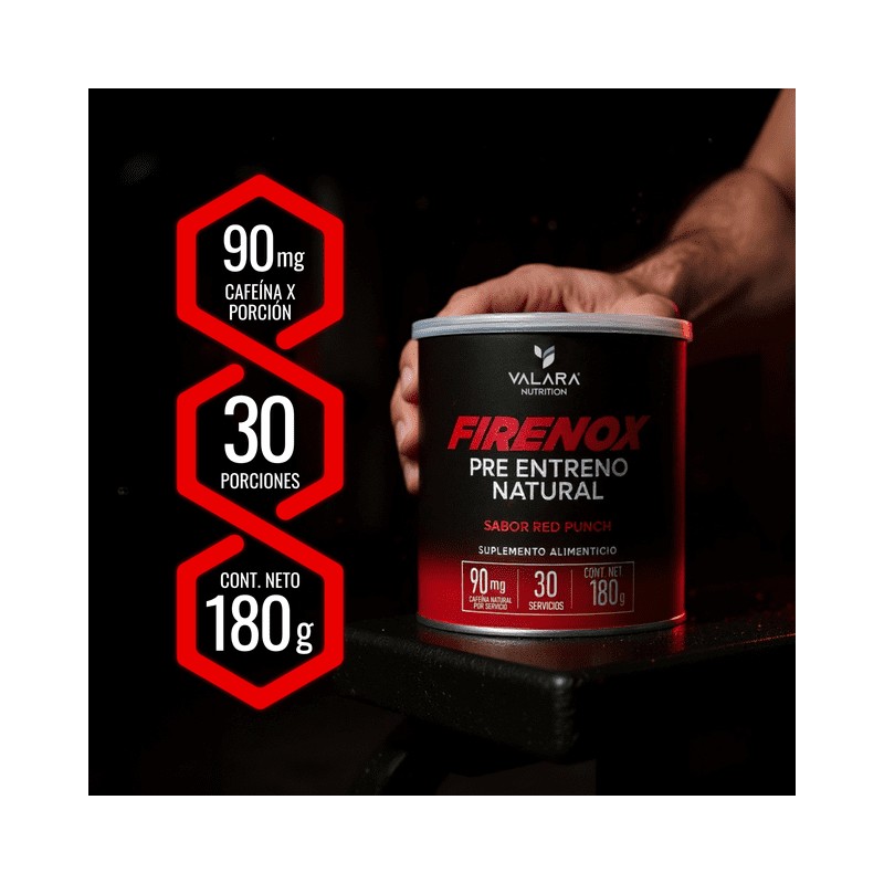 Firenox Pre Entreno Natural Ponche 180gr, Energía Sostenida, Amigable con