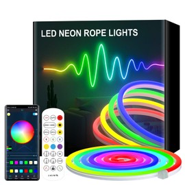Lumtang16.4ft LED neon Lights 24V RGB LED neon Rope Lights with Remote Control APP Control IP65 Waterproof Flexible Neon LED Strip Lights for Bedroom Room Outdoors (5M)