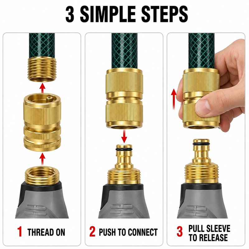 3/4-Inch Brass Garden Hose Quick Connect Fitting Set
