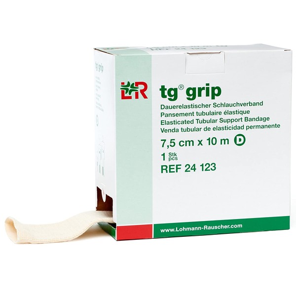 Lohmann & Rauscher Tg Grip, Size D, 7.5cm x 10m, Elasticated Tubular Compression Bandage for Light & Comfortable Support, Sleeve for Sprains, Strains, Soft Tissue Injuries, Skin Friendly Stockinette