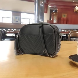 lola mae Quilted Crossbody Bag, Trendy Design Shoulder Purse (Black-Pewter hardware LM691)