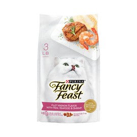 Fancy Feast Purina Filet Mignon Flavor with Real Seafood & Shrimp Dry Cat Food, 3 LB, (Pack of 4)