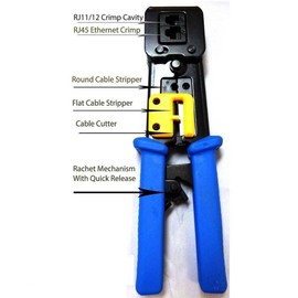 UbiGear® All-in-One Crimper for Pass-Through/EZ/Legacy RJ11/RJ12/RJ45 connectors Professional Performance Cutter Stripper CAT3/CAT5e/CAT6 Network Cable UTP/STP Wire Crimping Tool