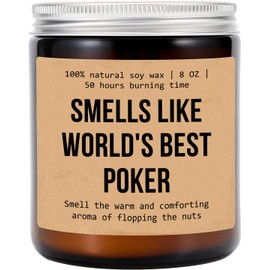 Smells Like World's Best Poker Play Candle - Funny Poker Gift - Gift for Poker Player - Poker Husband - Poker Lover Gift - Aromatherapy Glass Candle Jar - Non-Toxic Ingredients
