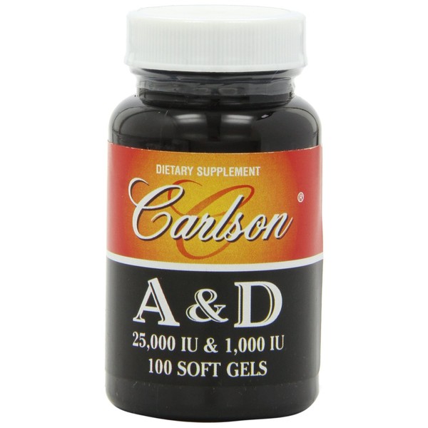 Carlson Labs Vitamin A and D, 25000/1000 IU, 100 Softgels