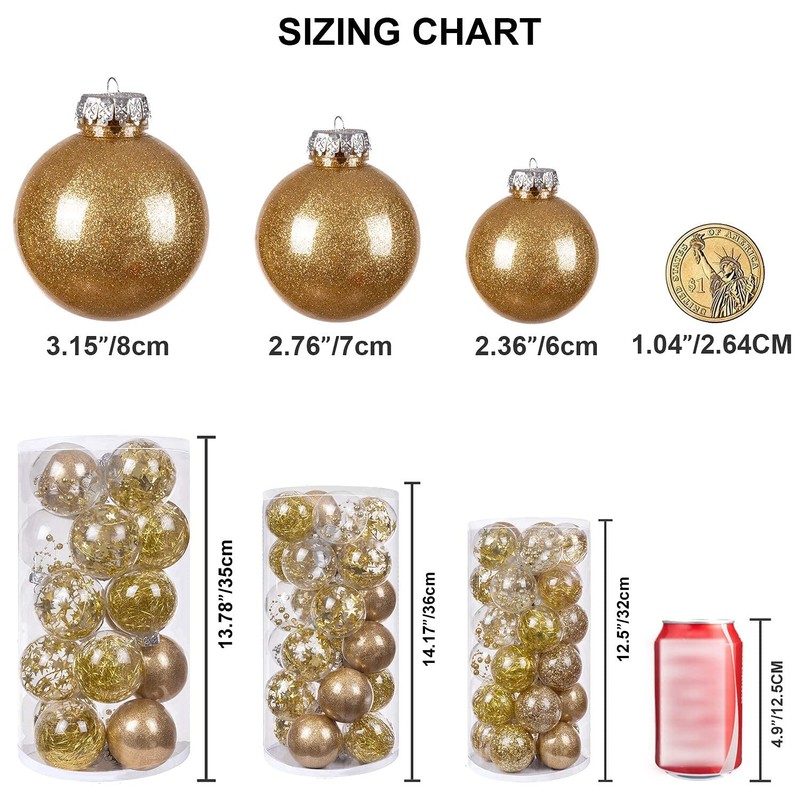 HBlife Christmas Ball (Gold, 2.36” 30PCS)