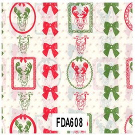 Decopatch Design 608 - Scandinavian Christmas reindeer frames and bows in red and green on antique white background with beige spots