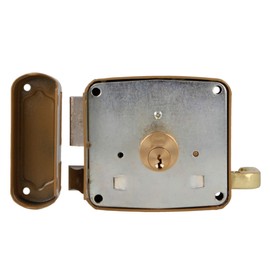 Amig - Screw-on lock DIN right with locking lever, latch and pull handle - gold steel - 85 x 95 mm - for wooden entrance and room doors