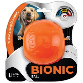 BIONIC Large Orange Durable Dog Toy Ball with Treat Pocket for Fetch and Play