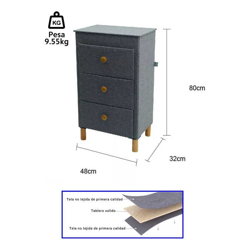 OUO Cajonera Plegable Buró De 3 Cajones Almacenadora 48*32*80cm