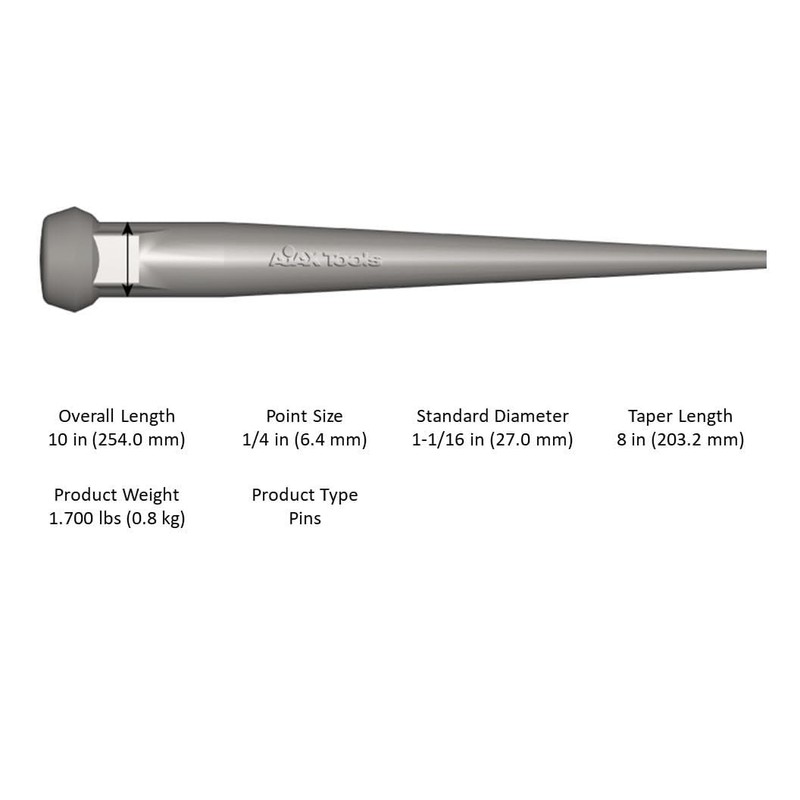 Ajax Tools 649 Broad Head Bull Pin, 1-1/16-Inch X 10