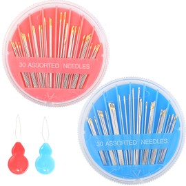 Eketirry 60pcs Premium Hand Sewing Needles, 2 Pack 30-Count Assorted Needles for Sewing Repair, 6 Different Sizes Sewing Needles with 2 Threaders (Pink& Blue,1)