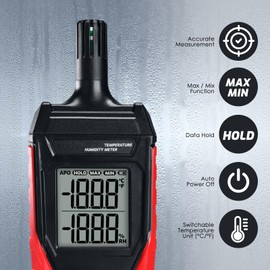 JuviPerpric Temperature Humidity Meter, Digital Hygrometer Temperature Indoor and Outdoor, High Precision Psychrometer with Data Hold MAX/MIN,LCD Backlight