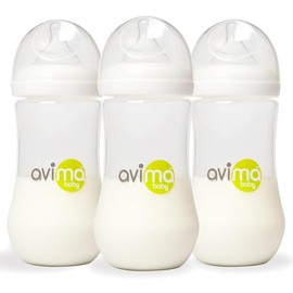 Avima Baby biberones anticólicos de 12 oz para bebés amamantados - Tetinas de flujo rápido, botella de cuello ancho, sin BPA - 9-12 meses, etapa 3 (paquete de 3)