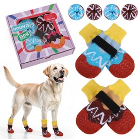 EXPAWLORER 8 Pcs Donut Dog Socks with Gift Box,Dog Boots & Paw Protectors in Winter,Dog Booties for Hardwood Floor Anti Slip,Prevent Licking Paws,Dog Shoes for Small Medium Large Senior Dogs