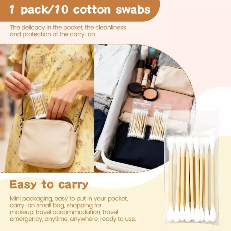 100 PCS 10팩 여행용 귀용 면봉 개별 포장 둥근 팁