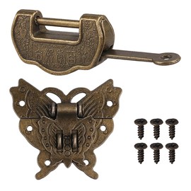 Antique Chinese Locks with Key & Latch Hasp Set, Vintage Jewelry Gift Box Decorative Padlock Lock Hardware Latch Set for Wood Box, Love Lock