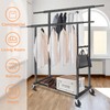 Fishat Stand Portable Black Double Rods Garment Rack with Rolling