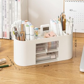 Lvjkes Stiftehalter Aufbewahrungskiste, Schreibtisch organizer 10 Fächer Große Kapazität, Doppelschicht transparente Schublade, Kann Bleistifte, Buntstifte, Verschiedene Schreibwaren aufnehmen (Weiß)