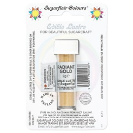 Sugarflair Radiant Gold Edible Lustre Dust (E171 Free), Add a Lustrous Shine to Cakes or Decorations. Brush On or Add Rejuvenator to Create Eye-Catching Edible Paint- 2g