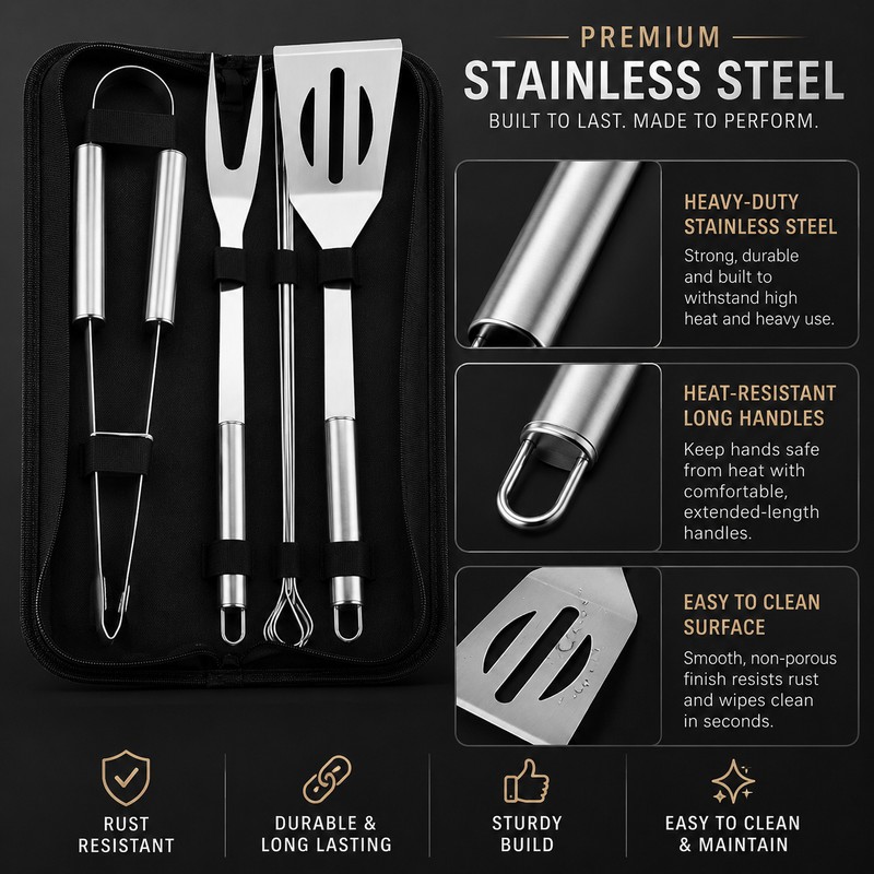 Stainless Steel BBQ Grill Tool Set for Outdoor Cooking –
