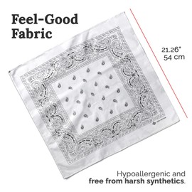 ZENO White Bandana – 100% Cotton & Natural Fibers – White Bandana Scarf with No Polyester – Soft, Durable & Machine Washable – For Men & Women – Unisex & Kids - 5 Pack